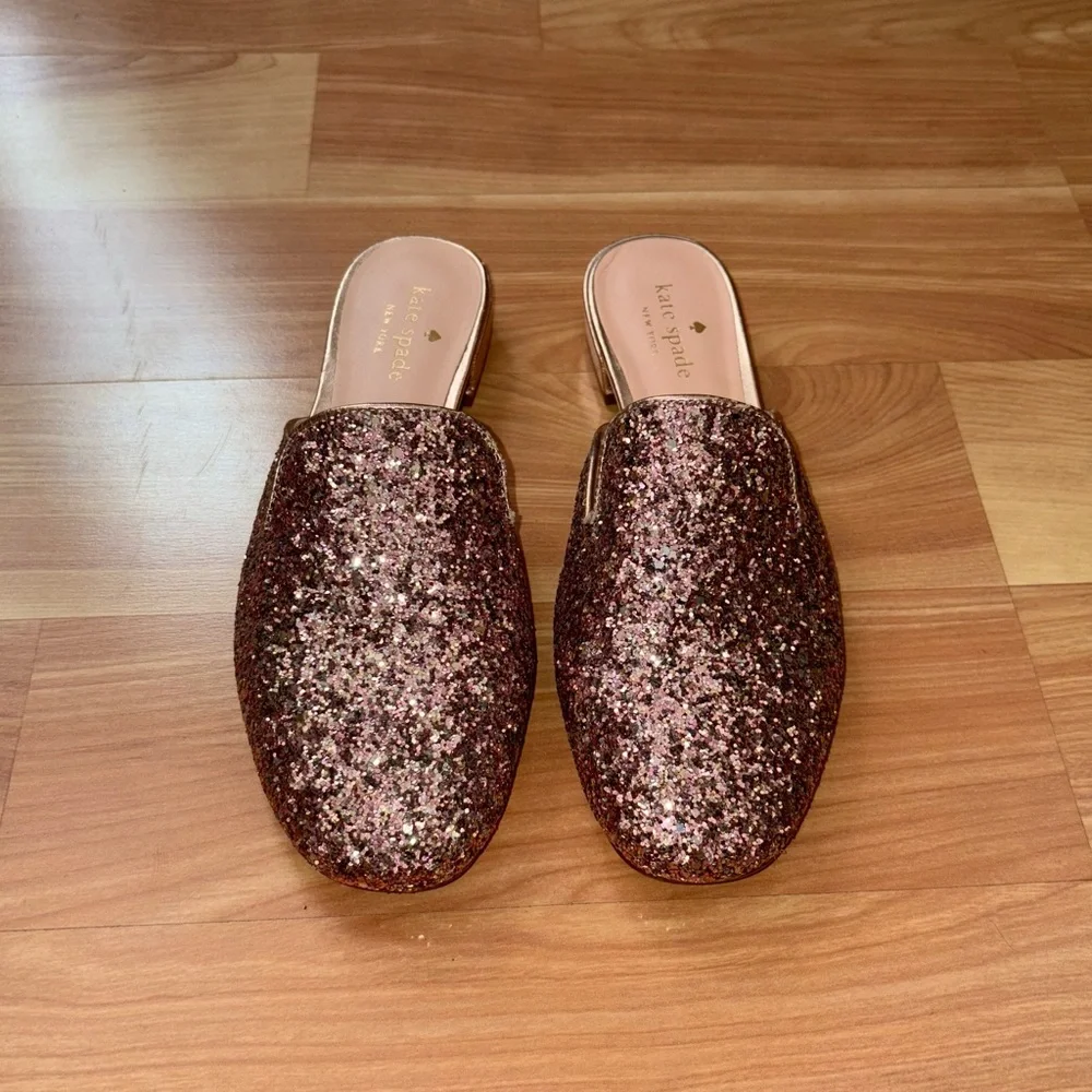 Kate Spade Gowen Shimmy Pink Glitter Glam Mule Loafers Flats Whimsy Preppy 6.5